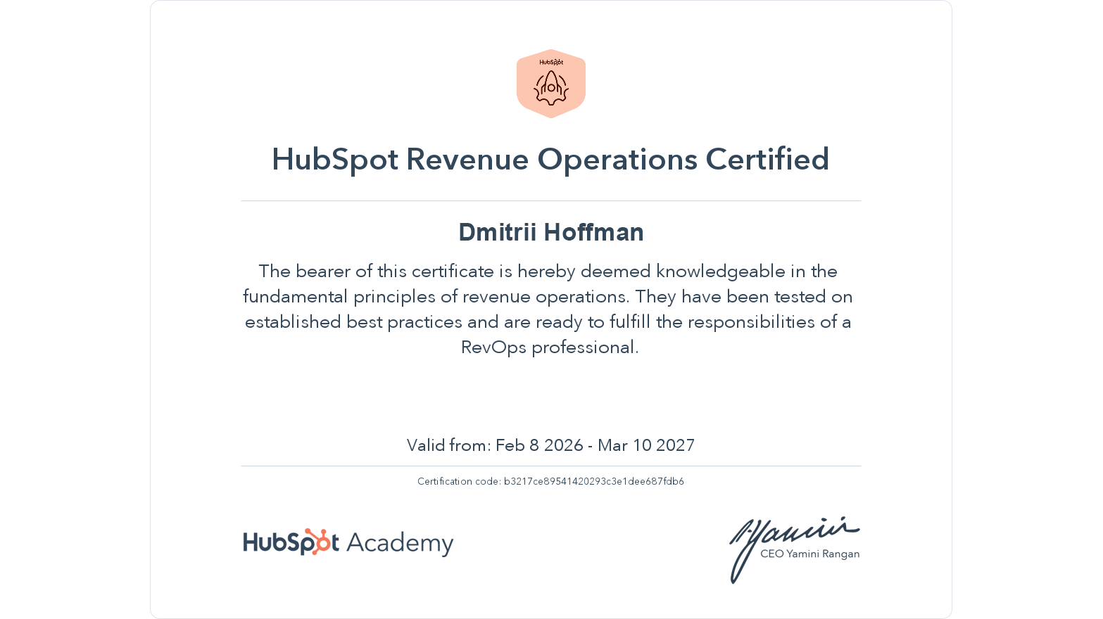 Сертификат HubSpot Academy: Content Marketing